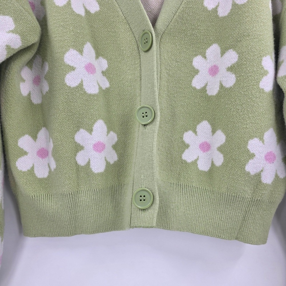 WILLOW & WIND DAISY CARDIGAN WOMENS LARGE GREEN WHITE FLORAL SOFT RAYON HIPPIE - Picture 3 of 12